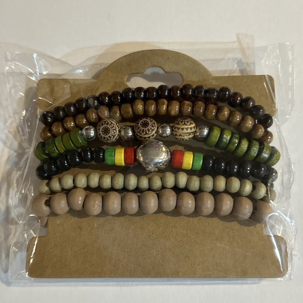 6 Piece Multi-layer Wooden Beaded Bohemian Jewelry Bracelet Set